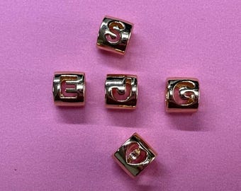 14K Gold Plated Copper Alphabet Tube Bead, Letter Bead, Initial Letter Bead, Name Bead, Capital Letter Bead, Number Bead,Heart Bracelet Bead