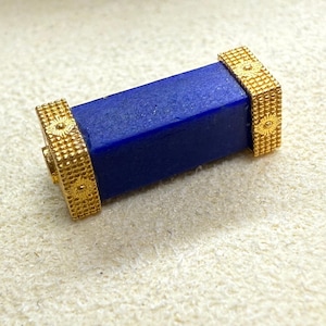1pc 18K Solid Gold Tube Bead, Solid Gold Cylinder Bead, Lapis Lazuli Round Bead, Gemstone Bead, Square Flower Spacer for Bracelet & Necklace