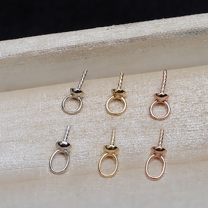 18K Solid Gold Bead Cap w/ Screw Peg Mountings for Half Drilled Pearl Bead, Solid Yellow Gold Bead Cap Bails, Pearl Jewelry Making Findings