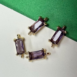 14K Gold Plated Rectangle Connector, Gold Tone Birthstone Pendant, Rectangular Bracelet, Geometric Necklace, Zircon Earring, Rectangle Charm