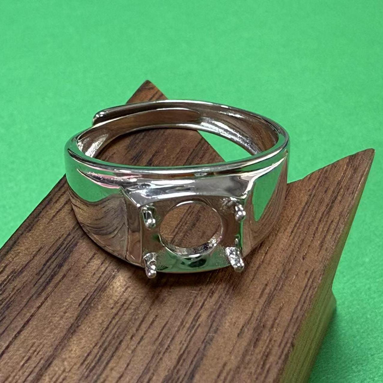 Sterling Silver Cathedral Ring Settings, 925 Silver Round Ring Head, Four Prong Ring setting with Claw,Adjustable Wide Band Ring 5mm 8mm 9mm