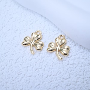 14K Gold Plated Shamrock Charm, Three Leaf Clover Pendant, Irish Necklace, St Patrick Bracelet, Lucky Earring,Leaves Jewelry,Good Luck Charm