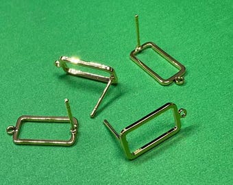 Brincos retangulares banhados a ouro 18K, brincos de pino minimalistas (17,4 x 8 mm)