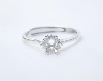Sterling Silver Snowflake Ring Settings, Round Ring Head, Flush Setting, Solitaire Ring, Adjustable Ring Setting without Stone 5mm 6.5mm 8mm