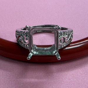 Sterlingzilveren ring met spiraal, 925 zilveren vierkante ringkop, ring met vier tanden en klauw, ringband met vierkante ring, ringbasis 8 mm