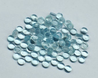Blue Aquamarine Round Cabochon, Smooth Blue Gemstone, Natural Loose Gems Stone, Healing Stone, Round Cabs for Jewelry Making 3mm 4mm 5mm