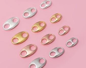 Sterling Silber Oval Perlen, Oval Knopf Perle, Doppel Löcher Perle, Boho Perle, Armband Spacer, Schweinenase Form Perlen, Abbildung 8 Perlen