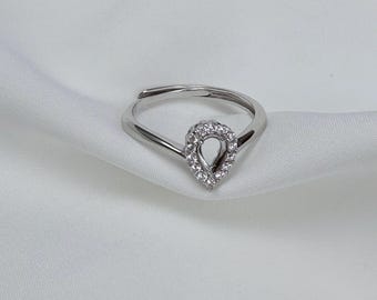 Sterling Silver Teardrop Ring Setting (4x6mm) Prong Claw Bezel Adjustable