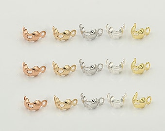 14K Gold Filled Clamshells End Tip Covers, Fold Over Clamshells, Bead Tip Crimp Beads, Knot Tip Cover Ends,Knot Cover Connector Bead 3.5*7mm