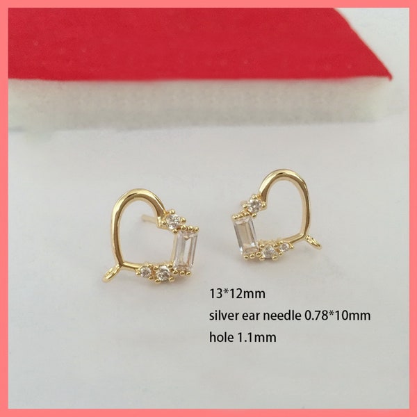 14K Gold Plated Heart Earring Post with Closed Loop, Gold Tone Love Heart Earring Stud, Sweetheart Ear Post, Earring Component Heart Post