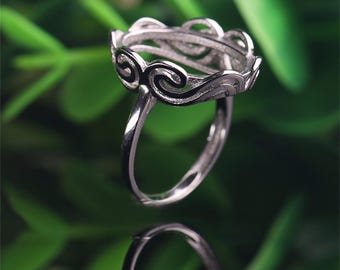1Pc Sterling Silver Oval Ring Setting, Vintage Cloud Filigree Ring Blank, Adjustable Filigree Cabochon Base, DIY Jewelry Supplies