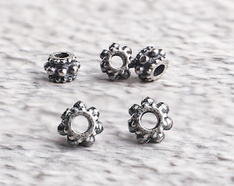 Sterling Silver Snowflake Tube Bead, Tribal Bracelet Spacer 3mm 4mm