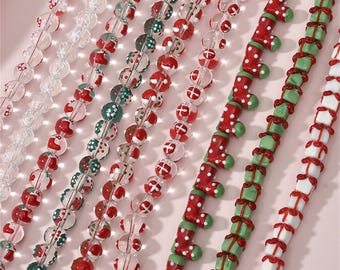 10Pcs Christmas Lampwork Glass Beads, Cute Snowman Snowflake Round Beads, 3D Stocking Gift Box Spacer Beads for Holiday Jewelry Making