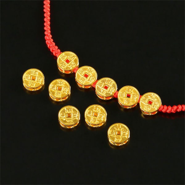 1pc 18K Solid Gold Five Emperors Coin Beads, Solid Gold Ancient Coin Bead,Qing Dynasty Beads,Vintage Gold Bead,Flat Round Wealth Coin Spacer