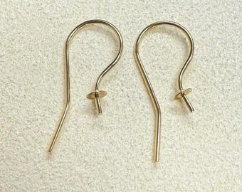 14K Gold Filled Earring Hooks with Cup and Peg, DIY Pearl Earring Wire