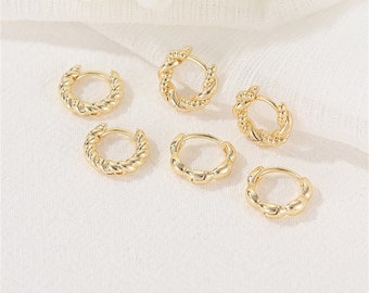 14K Gold Plated Twist Earrings Post, Gold Brass Circle Earrings, Twist Ring Earrings For Versatile Accessories, Round Earrings,Twist Jewelry