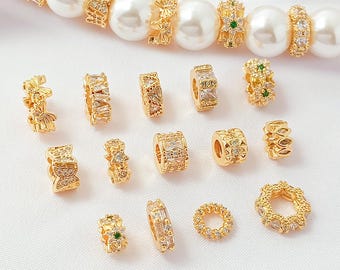 14K Gold Plated Wheel Bead, Star Ring Bead, Butterfly Bead, Scale Tube Bead, Large Hole Bead, Marquise CZ Bead,Triangle Ring Bracelet Spacer