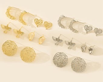 Gold Plated Bird Earrings, Love Heart Ear Studs, Statement Posts