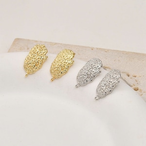 14K Gold Plated Copper Oval Earring Post with Closed Loop, Concave Earring Stud, Simple Ear Post, Textured Oval Post Earring Settings