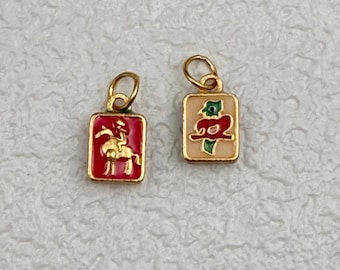 Zawieszka Mahjong ze srebra próby 925, pozłacana, z motywem kafelków do gry
