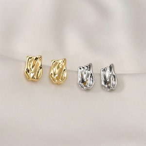 14K Gold Plated Copper Square Earring Post with Closed Loop, Geometric Earring Stud, Irregular Ear Post, Wrinkle Square Post Earring Setting