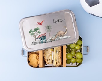 RVS lunchbox, kinderlunchbox, zilveren lunchbox, cadeau voor jongens, dinosaurus lunchbox, kleuter lunchbox
