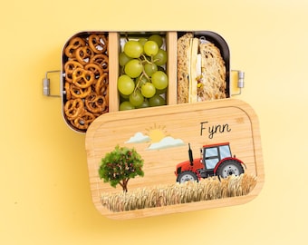 Lunchbox jongen, lunchbox tractor, lunchbox kinderen, lunchbox gepersonaliseerd, tractor, lunchbox RVS, lunchbox met naam