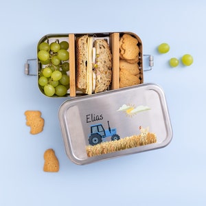 Brotdose Edelstahl, Brotdose Kinder, Brotdose silber, Geschenk Kinder Junge, Brotdose Traktor, Brotdose Kindergarten