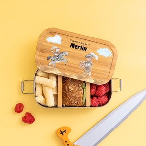 Brotdose personalisiert, Brotdose, Brotdose Jungen, Lunchbox mit Holzdeckel, Brotdose Ritter, Edelstahl Brotdose, Vesperdose