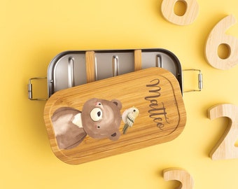 Lunch box personalized, lunch box, lunch box children, lunch box with wooden lid, lunch box animals, stainless steel lunch box, snack box