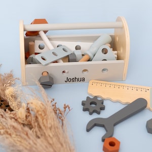 Werkzeugkoffer für Kinder, Werkzeugkiste, Werkzeugkasten, Holzspielzeug Junge, Taufe Geschenk Junge, Building Toys