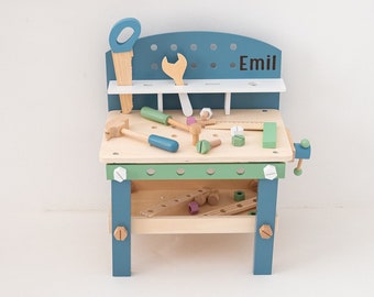 3rd birthday boys, baptism gifts for boys, wooden toys baby 3 year, workbench children, workbench wood, tool box