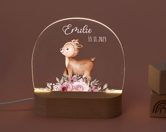 Veilleuse cerf, lampe cerf, cadeau naissance fille, baptême fille, cadeau naissance cerf, chambre bébé fille