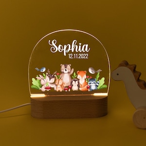 Kinder Nachtlampen, Geburt Nachtlicht Waldtiere, Nachtlicht Kinderzimmer, Nachtlicht personalisiert, Babygeschenk, Stilllicht