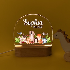 Children's night lamp, birth night light forest animals, night light children's room, night light personalized, baby gift