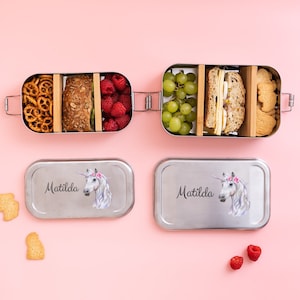 Brotdose Edelstahl, Brotdose Kinder, Brotdose silber, Geschenk Mädchen, Brotdose Einhorn, Brotdose Kindergarten
