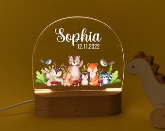 Children's night lamps, birth night light forest animals, night light children's room, night light personalized, baby gift