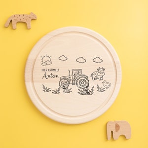 Board children, birth gift boy, tractor board, personalized breakfast board, wooden board with engraving, board round