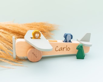 Geschenk Geburt Junge, Flugzeug, Baby Geschenk Junge, Taufgeschenke für Jungen, Holzspielzeug Baby 1 Jahr, Holzflugzeug