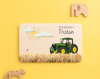 Traktor, Holzbrett Traktor, Frühstücksbrett personalisiert, Geschenk Geburt Junge, Kinder Brettchen Traktor, Schulanfang Junge