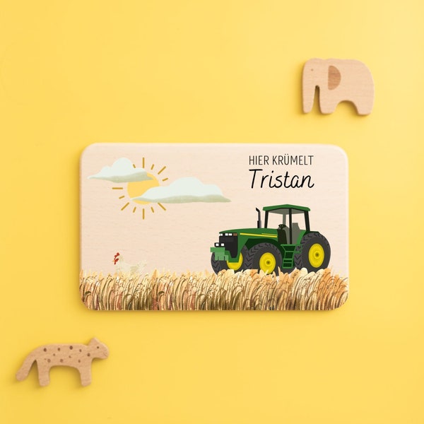 Traktor, Holzbrett Traktor, Frühstücksbrett personalisiert, Geschenk Geburt Junge, Kinder Brettchen Traktor, Schulanfang Junge