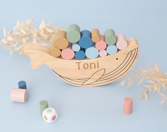 Cadeau de baptême, bébé Montessori, jouet en bois, baptême garçon, baptême baleine, jouet Montessori, cadeau bébé naissance, jouet bébé