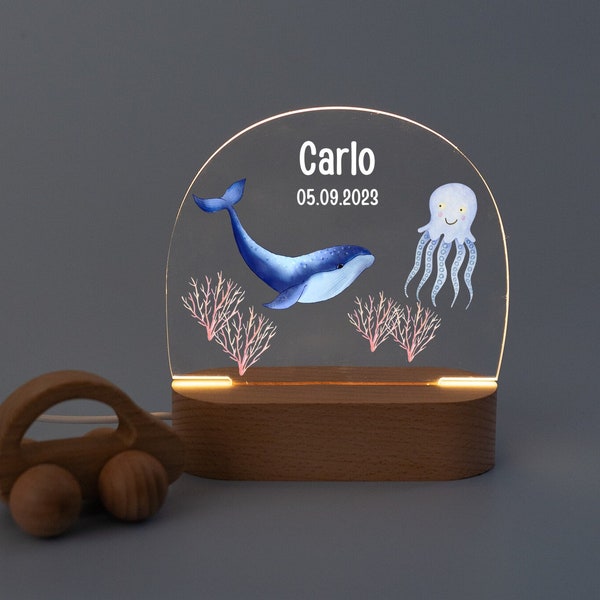 Night light underwater, sea creatures, baby night light, baby gift personalized, birth gift, baptism gift