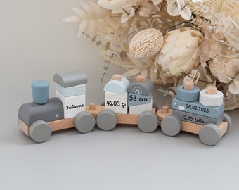 Wooden train personalized, baby gift birth, railway personalized, railway birth, train baby personalized, train birth