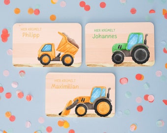 Tractor, wooden board tractor, breakfast board personalized, gift birth boy, children's board tractor, back to school boy