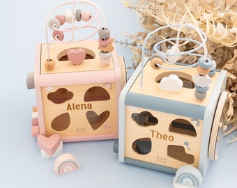 Cubo abilità motorie, giocattolo Montessori, 1° compleanno ragazza, cubo abilità motorie personalizzato, regali per bambini, regalo di nascita bambino, battesimo