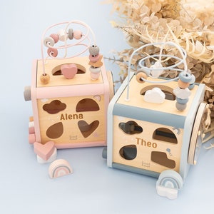 Cube de motricité, jouet Montessori, 1er anniversaire fille, cube de motricité personnalisé, cadeaux bébé, cadeau naissance bébé, baptême image 1