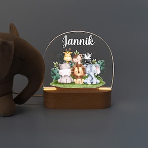Babylampe Dschungeltiere, Nachtlicht Baby, Nachtlicht personalisiert, Geschenk Geburt, Nachtlicht Kinder, Taufgeschenk, Stilllicht