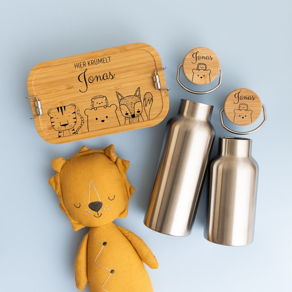 Lunch box and water bottle personalized, lunch box children, kindergarten, stainless steel lunch box, drinking bottle personalized