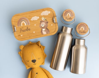 Lunch box and water bottle personalized, lunch box bear, lunch box boy, gift child 3 years, water bottle personalized